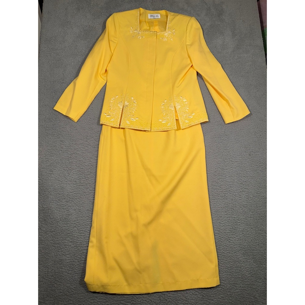 Lily Lee Womens Yellow Embroidered Jacket Skirt Suit Set Formal Special Occasion